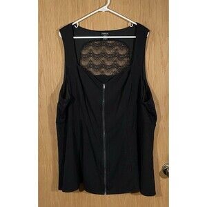 Torrid Women's Plus Sz 5X Zip Front Black Tank Lace Back OfficeGoth WhimsiGoth